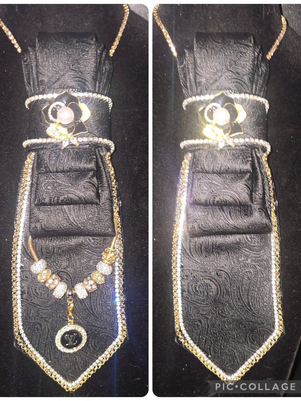 Luxury Black and Gold Pendant Necklace with Floral Charm